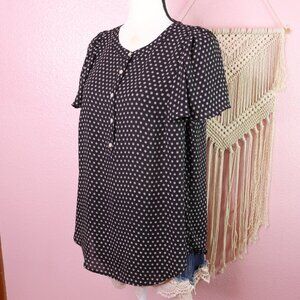 LOFT Navy and White Patterned Blouse